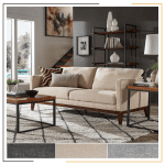 Comfort Couch by Modern Miracles Furniture Hub: Beige, grey, or dark grey linen upholstered sofa and loveseat with walnut wood finish and mid-century aesthetic, ideal for contemporary living rooms in Nepal