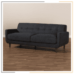 Miracles Couch by Modern Miracles Furniture Hub: Beige, grey, or dark grey linen upholstered sofa and loveseat with walnut wood finish and mid-century aesthetic, ideal for contemporary living rooms in Nepal