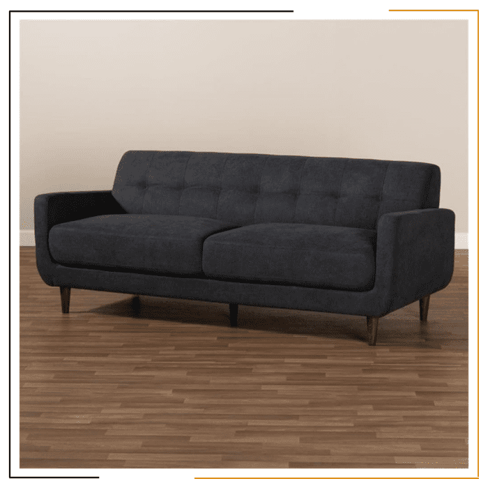Miracles Couch by Modern Miracles Furniture Hub: Beige, grey, or dark grey linen upholstered sofa and loveseat with walnut wood finish and mid-century aesthetic, ideal for contemporary living rooms in Nepal