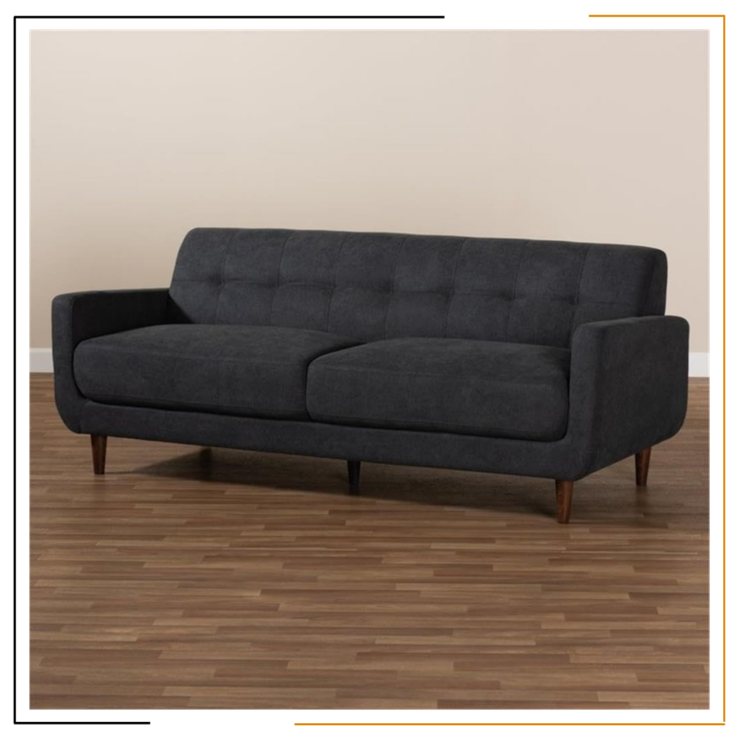 Miracles Couch | HandCrafted Sofa | Customization Available Miracles Couch by Modern Miracles Furniture Hub: Beige, grey, or dark grey linen upholstered sofa and loveseat with walnut wood finish and mid-century aesthetic, ideal for contemporary living rooms in Nepal