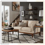 Comfort Couch by Modern Miracles Furniture Hub: Beige, grey, or dark grey linen upholstered sofa and loveseat with walnut wood finish and mid-century aesthetic, ideal for contemporary living rooms in Nepal