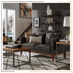 Comfort Couch by Modern Miracles Furniture Hub: Beige, grey, or dark grey linen upholstered sofa and loveseat with walnut wood finish and mid-century aesthetic, ideal for contemporary living rooms in Nepal