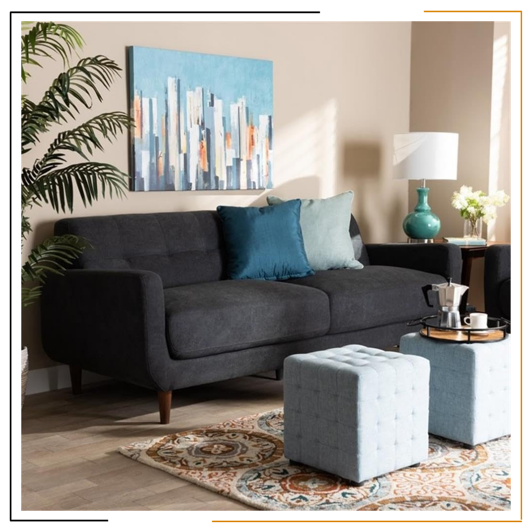 Miracles Couch | HandCrafted Sofa | Customization Available Miracles Couch by Modern Miracles Furniture Hub: Beige, grey, or dark grey linen upholstered sofa and loveseat with walnut wood finish and mid-century aesthetic, ideal for contemporary living rooms in Nepal