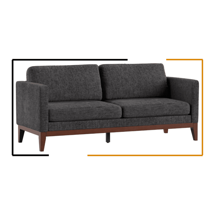 Comfort Couch by Modern Miracles Furniture Hub: Beige, grey, or dark grey linen upholstered sofa and loveseat with walnut wood finish and mid-century aesthetic, ideal for contemporary living rooms in Nepal