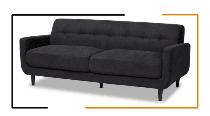 Miracles Couch by Modern Miracles Furniture Hub: Beige, grey, or dark grey linen upholstered sofa and loveseat with walnut wood finish and mid-century aesthetic, ideal for contemporary living rooms in Nepal