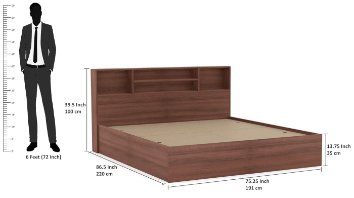 Minimalist dark wood bed frame with a clean and modern design, featuring a white mattress in a bright, elegant bedroom with floor-to-ceiling curtains and a floor lamp. Perfect for Nepalese Homes