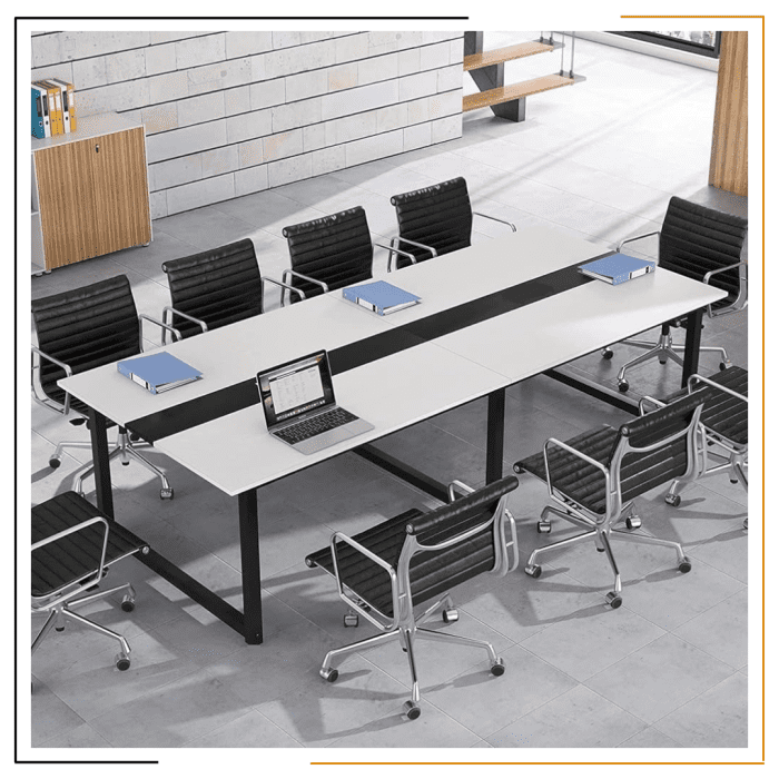 BAITHAK Meeting Table for Office – 240x120 cm large conference table in white with high-grade prelam engineering wood finish, perfect for meetings and executive rooms.