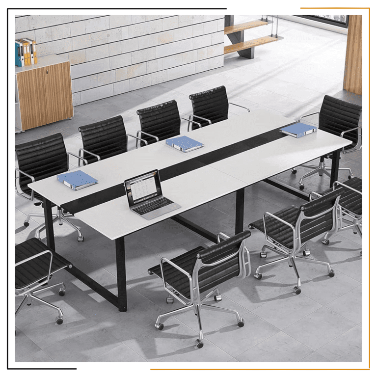 BAITHAK Meeting Table for Office – 240x120 cm large conference table in white with high-grade prelam engineering wood finish, perfect for meetings and executive rooms.