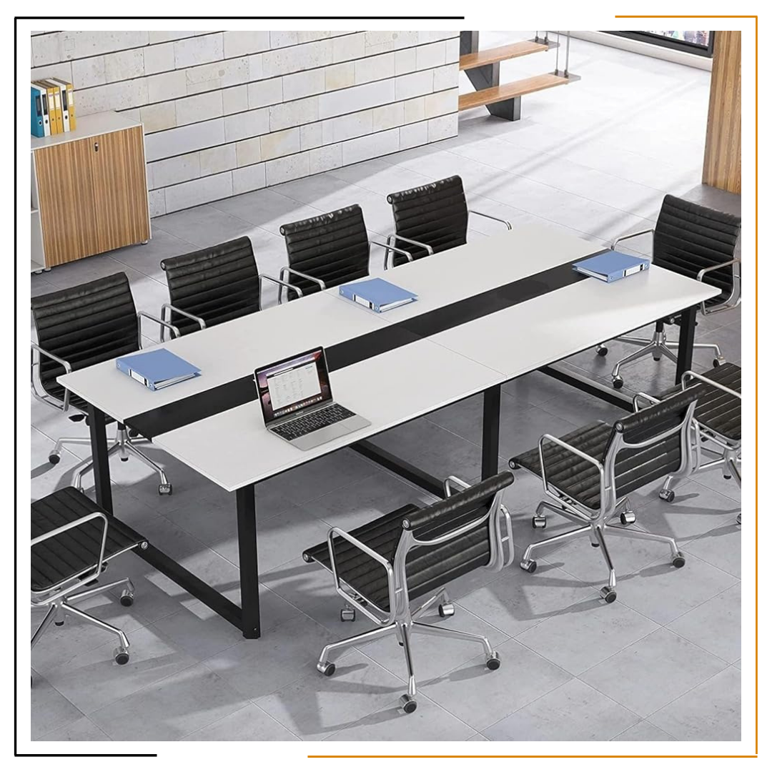 BAITHAK Meeting Table – Large Office Conference Table for 8 People in Nepal | Modern White Design BAITHAK Meeting Table for Office – 240x120 cm large conference table in white with high-grade prelam engineering wood finish, perfect for meetings and executive rooms.