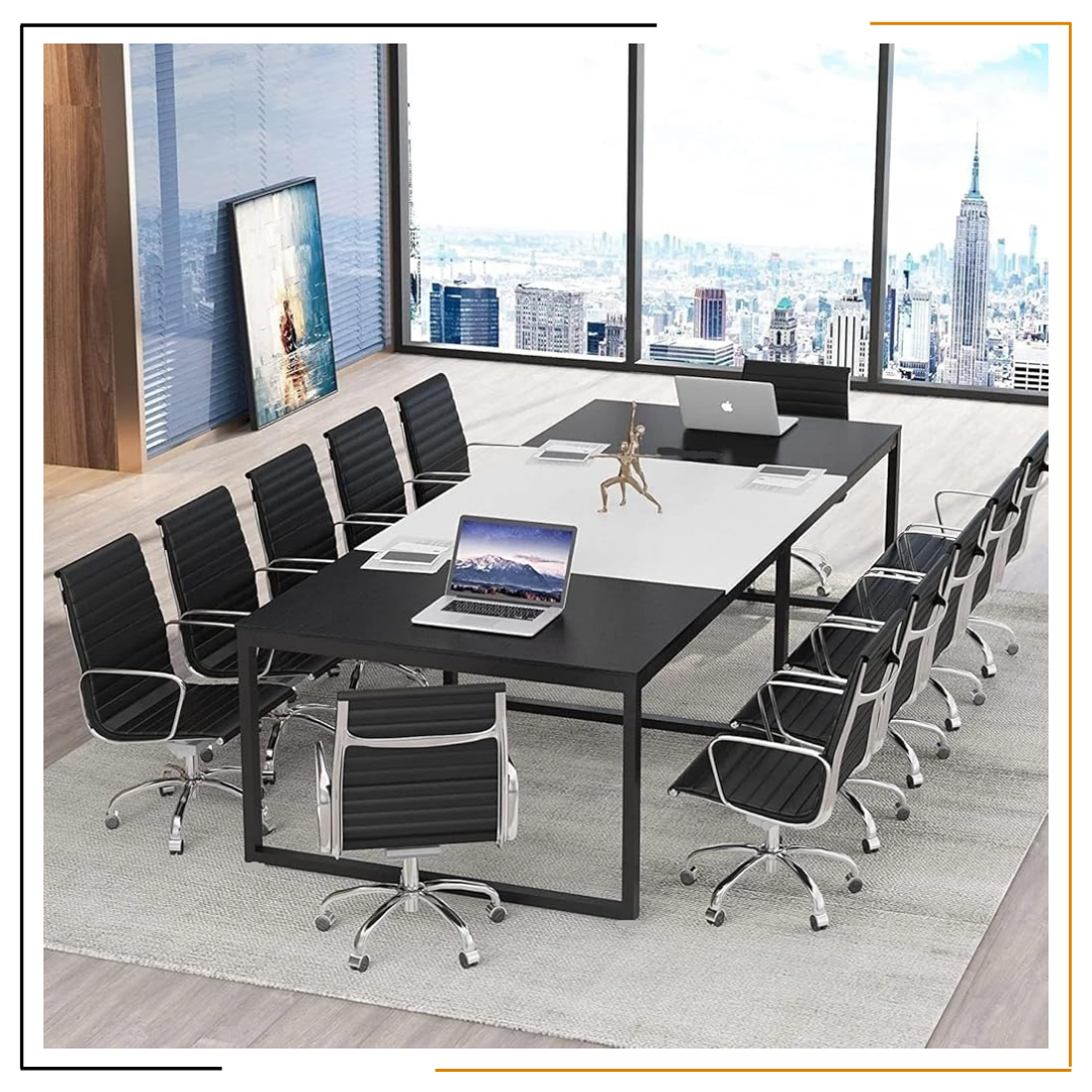 NIRNAYA Meeting Table - Large Conference Table for Offices in Nepal | Modern Black & White Design NIRNAYA Meeting Table – Black & White 8 Ft x 4 Ft Conference Table for Offices in Nepal