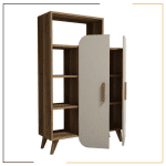 Stylish wooden storage bookcase with open shelves and closed storage compartments, perfect for books and decor.