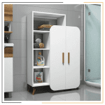 Stylish wooden storage bookcase with open shelves and closed storage compartments, perfect for books and decor.