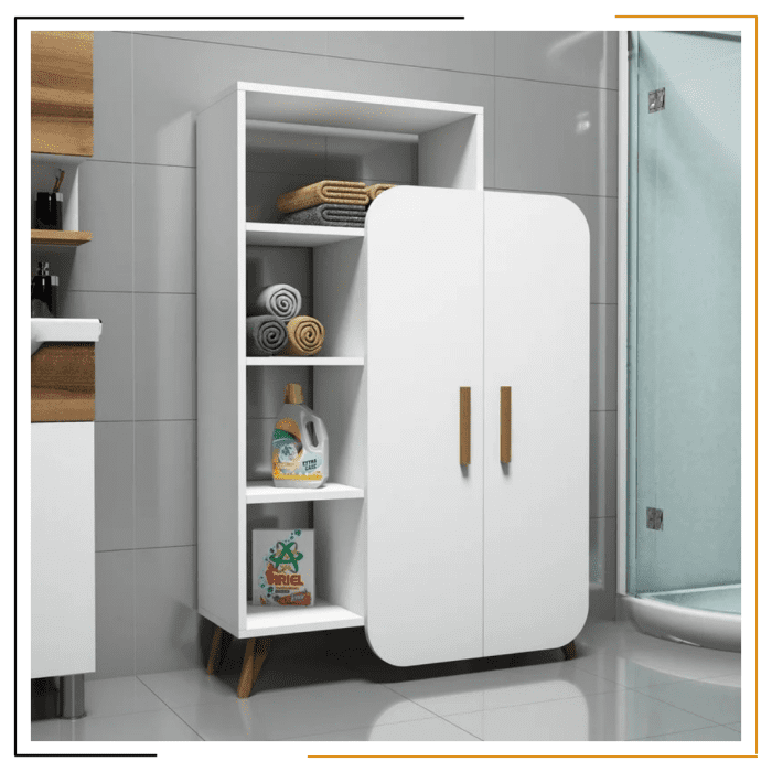 Stylish wooden storage bookcase with open shelves and closed storage compartments, perfect for books and decor.