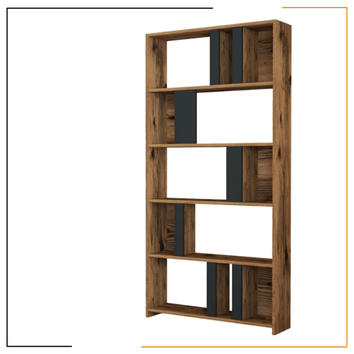 Modern bookshelf with ample storage, crafted from durable melamine-coated particle board, perfect for any room.