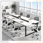 BAITHAK Meeting Table for Office – 240x120 cm large conference table in white with high-grade prelam engineering wood finish, perfect for meetings and executive rooms.