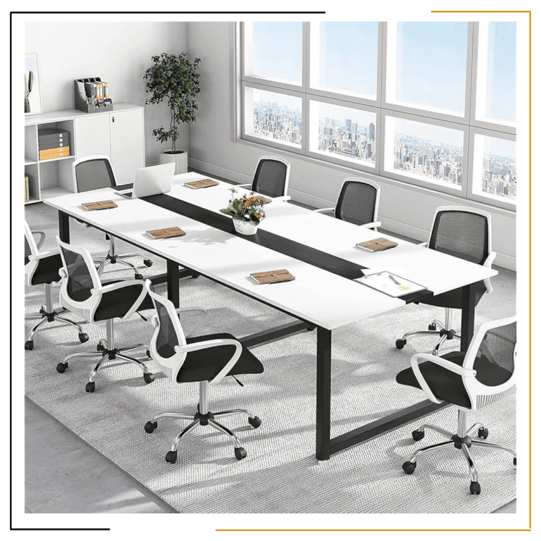 BAITHAK Meeting Table for Office – 240x120 cm large conference table in white with high-grade prelam engineering wood finish, perfect for meetings and executive rooms.