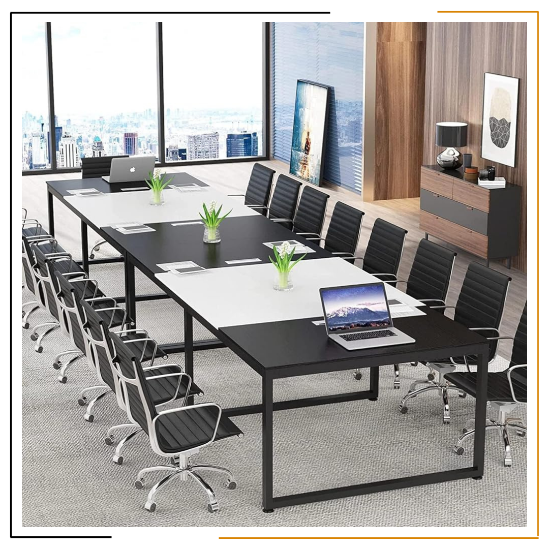 NIRNAYA Meeting Table - Large Conference Table for Offices in Nepal | Modern Black & White Design NIRNAYA Meeting Table – Black & White 8 Ft x 4 Ft Conference Table for Offices in Nepal