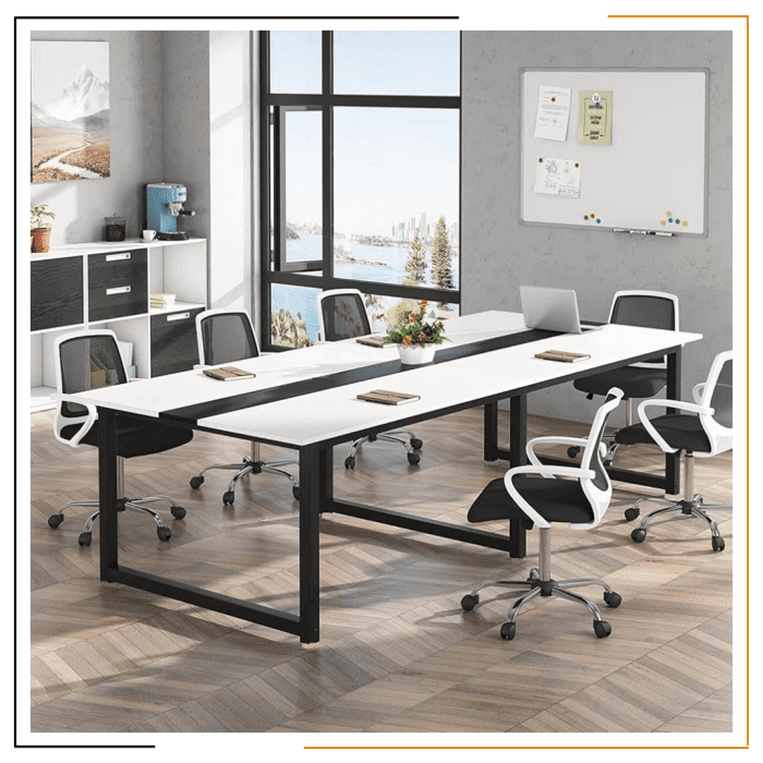 BAITHAK Meeting Table for Office – 240x120 cm large conference table in white with high-grade prelam engineering wood finish, perfect for meetings and executive rooms.