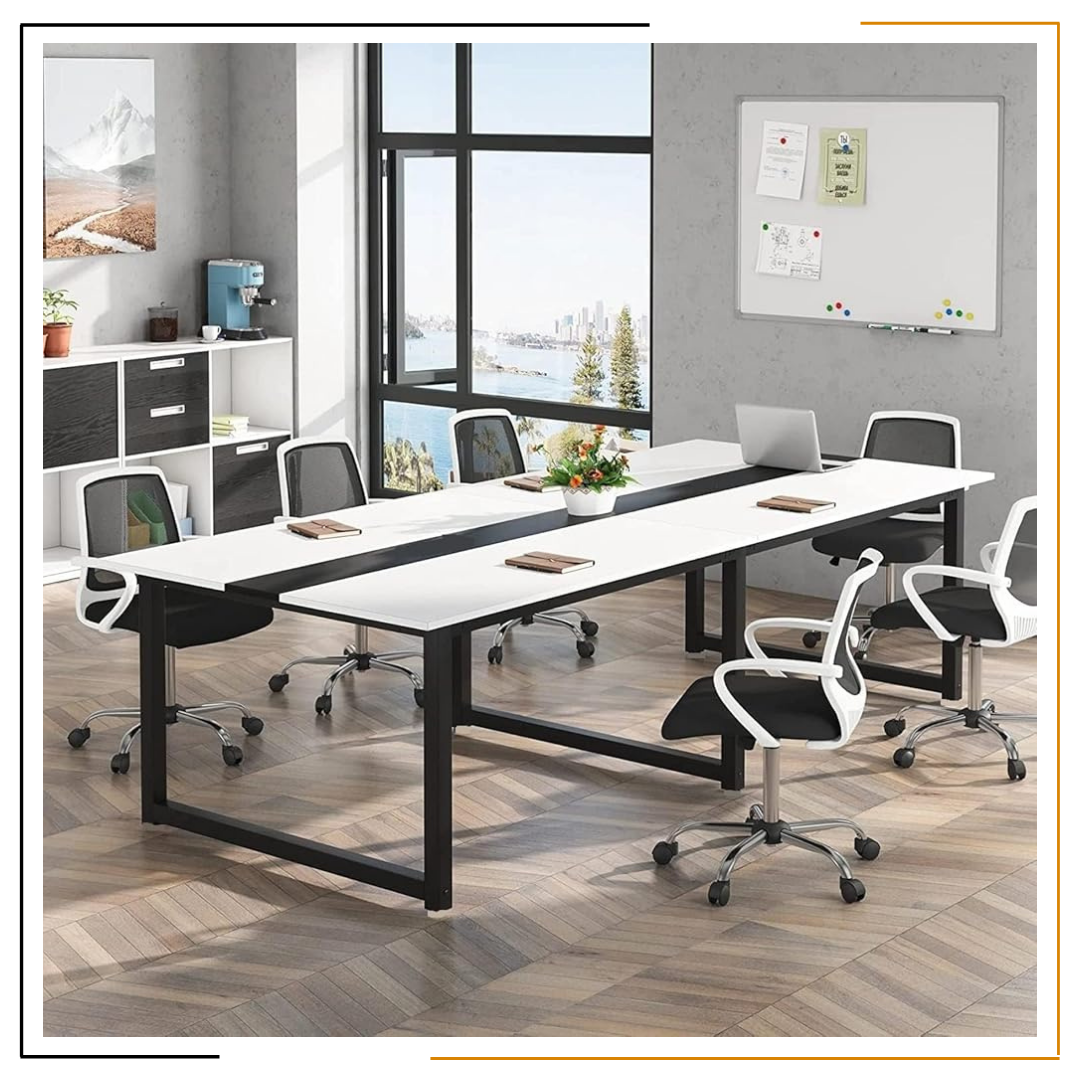 BAITHAK Meeting Table – Large Office Conference Table for 8 People in Nepal | Modern White Design BAITHAK Meeting Table for Office – 240x120 cm large conference table in white with high-grade prelam engineering wood finish, perfect for meetings and executive rooms.