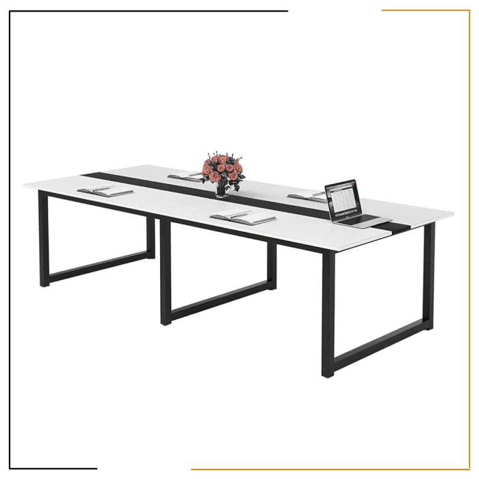 BAITHAK Meeting Table for Office – 240x120 cm large conference table in white with high-grade prelam engineering wood finish, perfect for meetings and executive rooms.