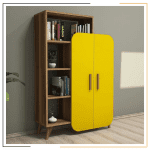 Stylish wooden storage bookcase with open shelves and closed storage compartments, perfect for books and decor.