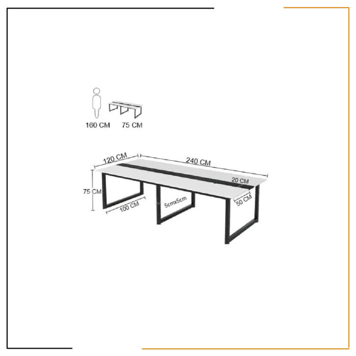 BAITHAK Meeting Table for Office – 240x120 cm large conference table in white with high-grade prelam engineering wood finish, perfect for meetings and executive rooms.
