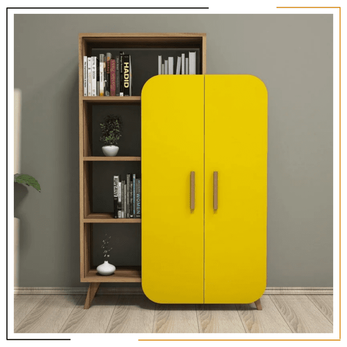 Stylish wooden storage bookcase with open shelves and closed storage compartments, perfect for books and decor.