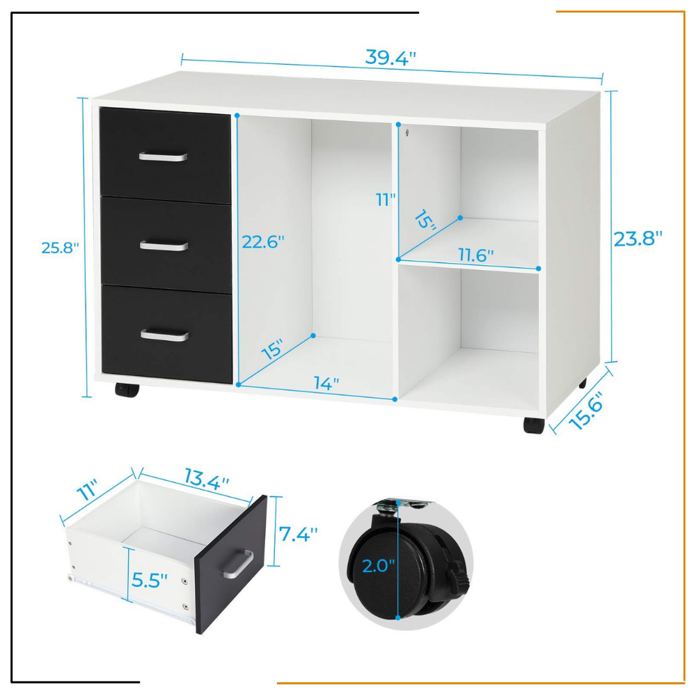 Modern Miracles' Gorkha Organizer Rack – Durable Nepal-Made Office Storage with 3 Drawers & Wheels Handmade wooden organizer rack with 3 drawers, wheels, and open shelves for printer/files – Nepal-made office storage solution.