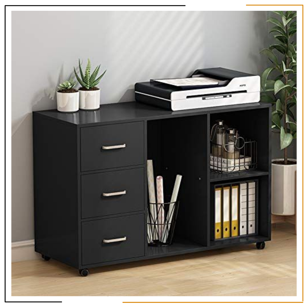 Modern Miracles' Gorkha Organizer Rack – Durable Nepal-Made Office Storage with 3 Drawers & Wheels Handmade wooden organizer rack with 3 drawers, wheels, and open shelves for printer/files – Nepal-made office storage solution.