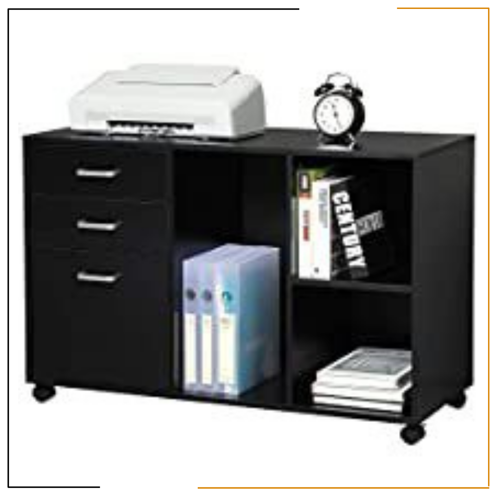 Modern Miracles' Gorkha Organizer Rack – Durable Nepal-Made Office Storage with 3 Drawers & Wheels Handmade wooden organizer rack with 3 drawers, wheels, and open shelves for printer/files – Nepal-made office storage solution.