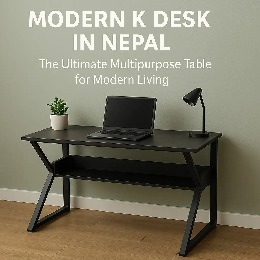 Modern K Desk in Nepal – Black multipurpose table with K-shaped metal legs, ideal for home offices and study spaces.