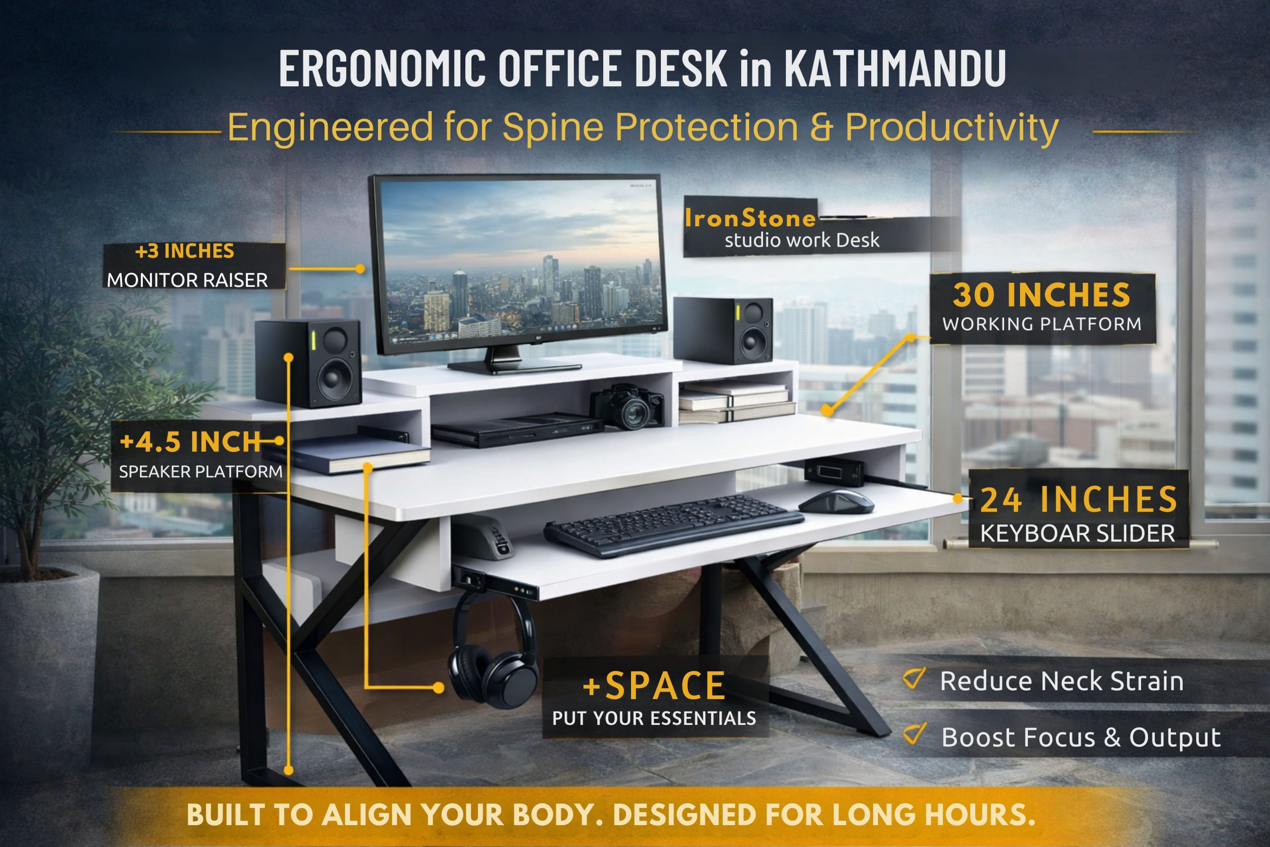 Miracles IronStone STUDIO DESK | Ergonomic